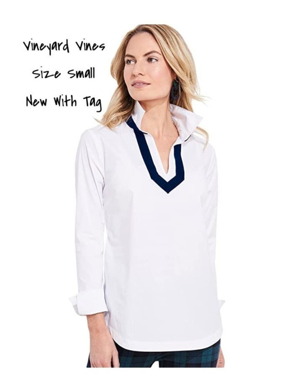 Vineyard Vines White Blouse Top - Collared V-Neck, Size Small, New With Tag